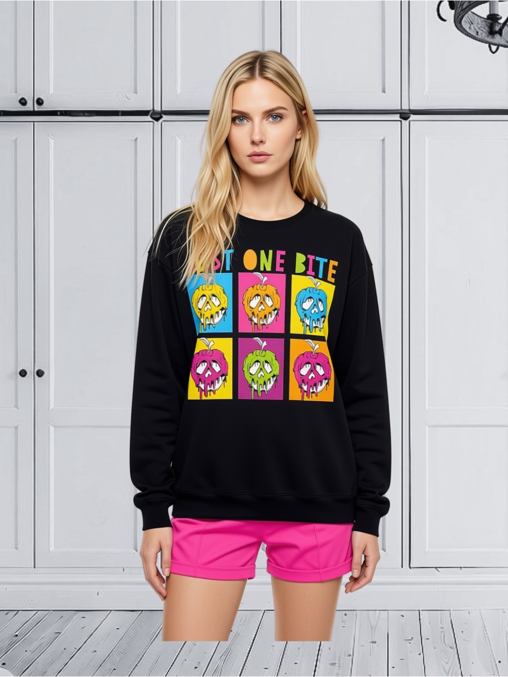 Disney Villains Snow White Poison Apple PopArt Neon Crewneck Sweatshirt Sz M